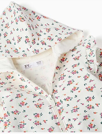 Sweat zippé en molleton à capuche avec motif floral