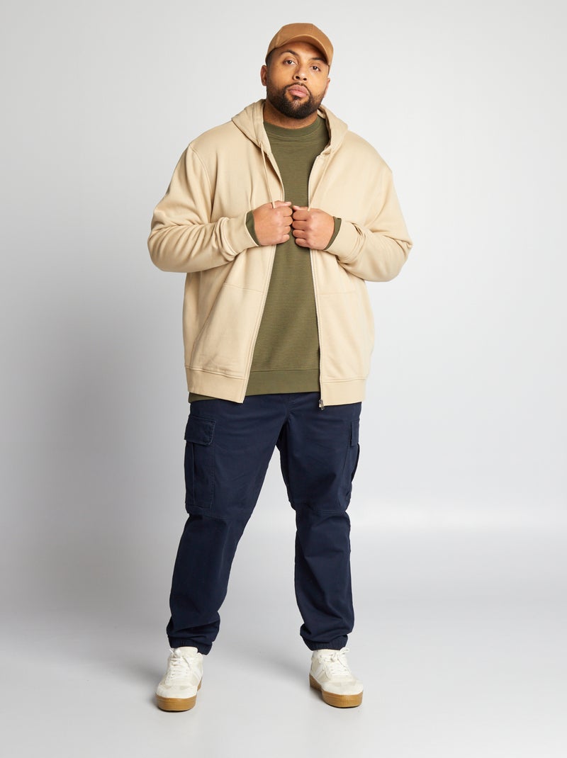 Sweat zippé en molleton à capuche Beige - Kiabi