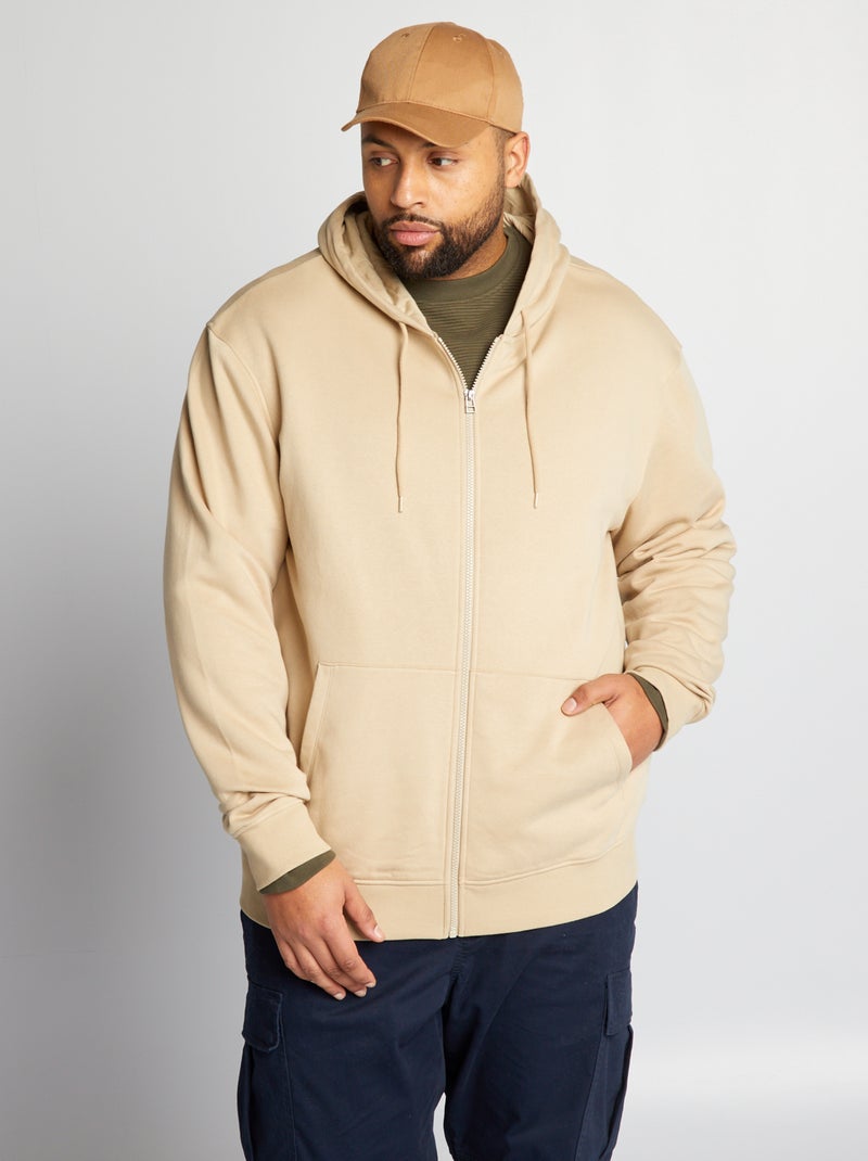 Sweat zippé en molleton à capuche Beige - Kiabi