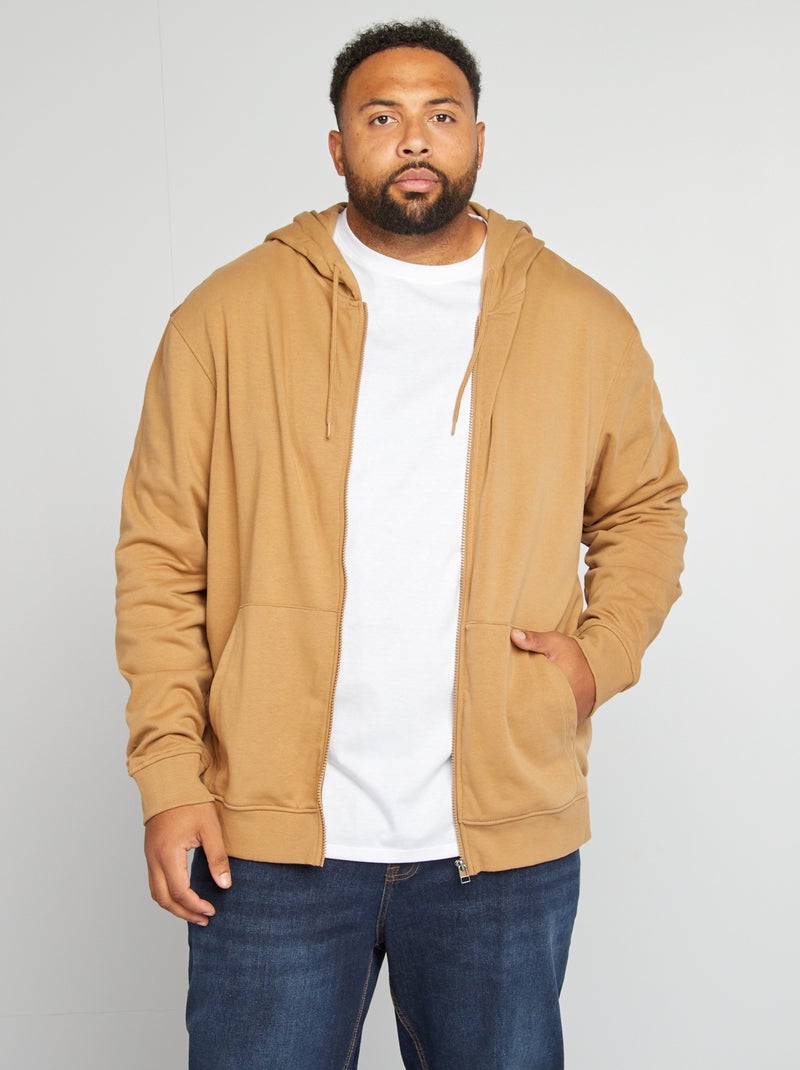 Sweat zippé en molleton à capuche Camel - Kiabi