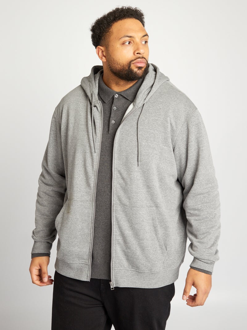 Sweat zippé en molleton à capuche Gris - Kiabi