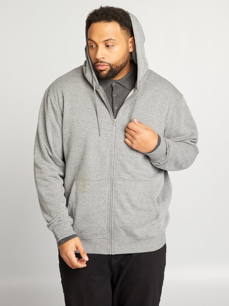 Sweat zippé en molleton à capuche Gris - Kiabi