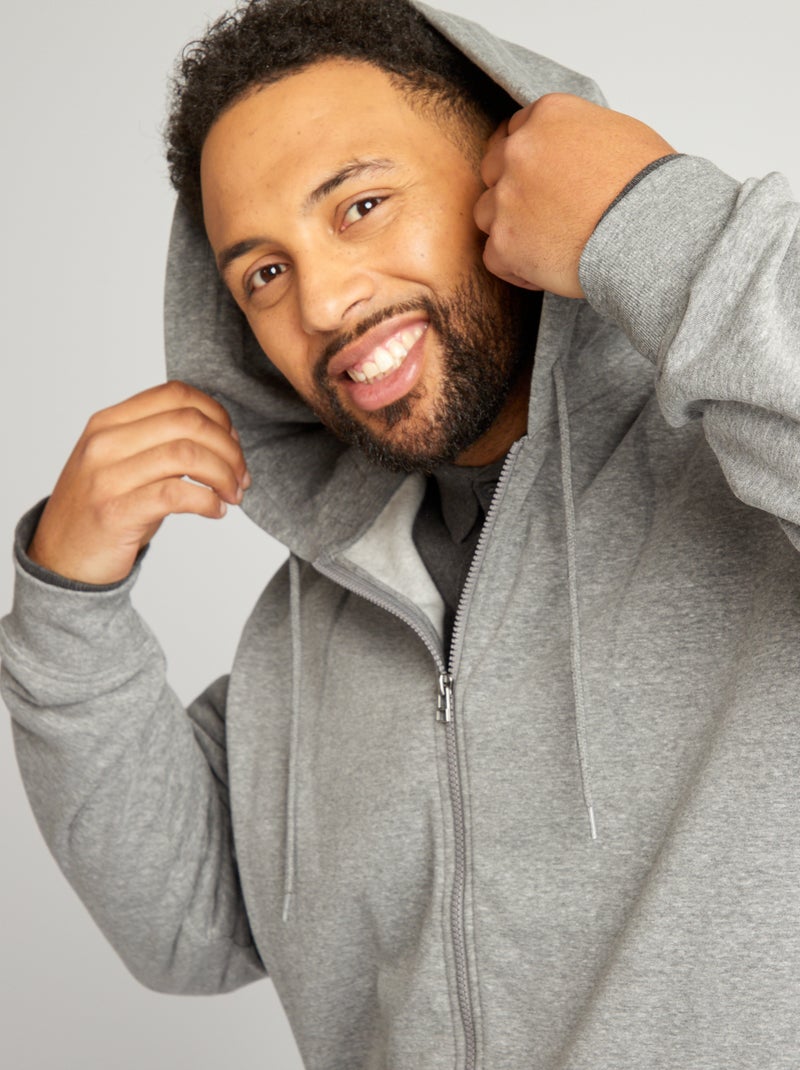 Sweat zippé en molleton à capuche Gris - Kiabi