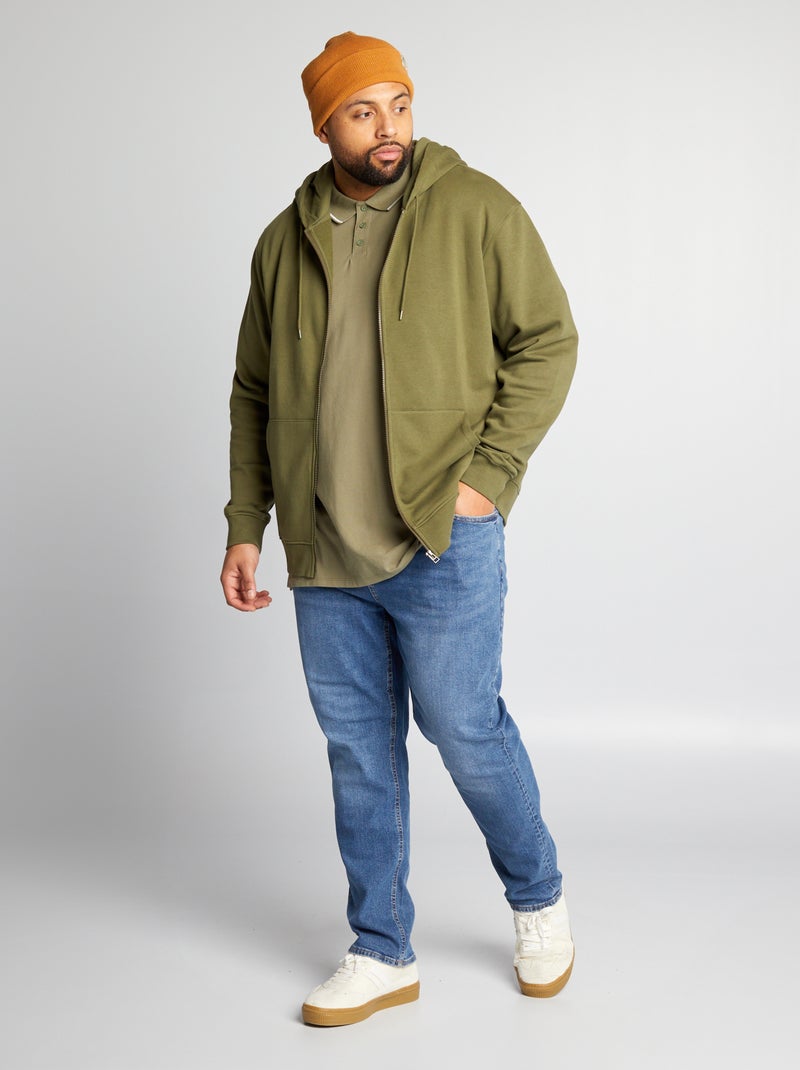 Sweat zippé en molleton à capuche Kaki - Kiabi