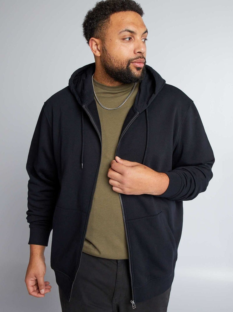 Sweat zippé en molleton à capuche noir - Kiabi