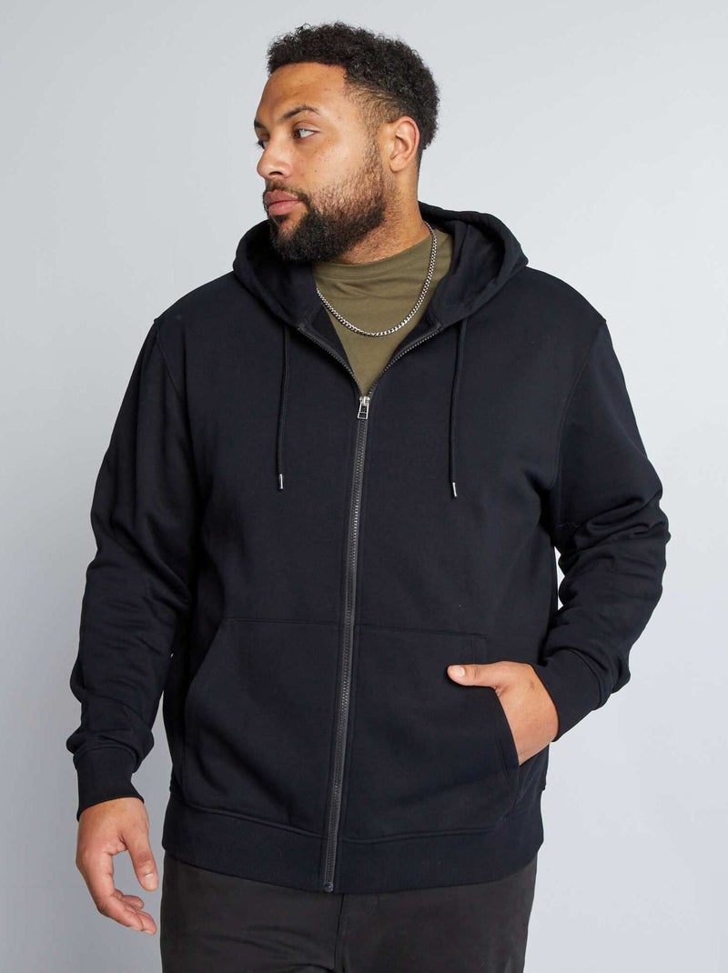 Sweat zippé en molleton à capuche noir - Kiabi