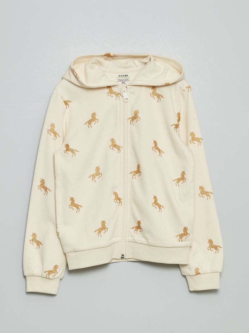 Sweat zippé en molleton avec capuche BLANC - Kiabi