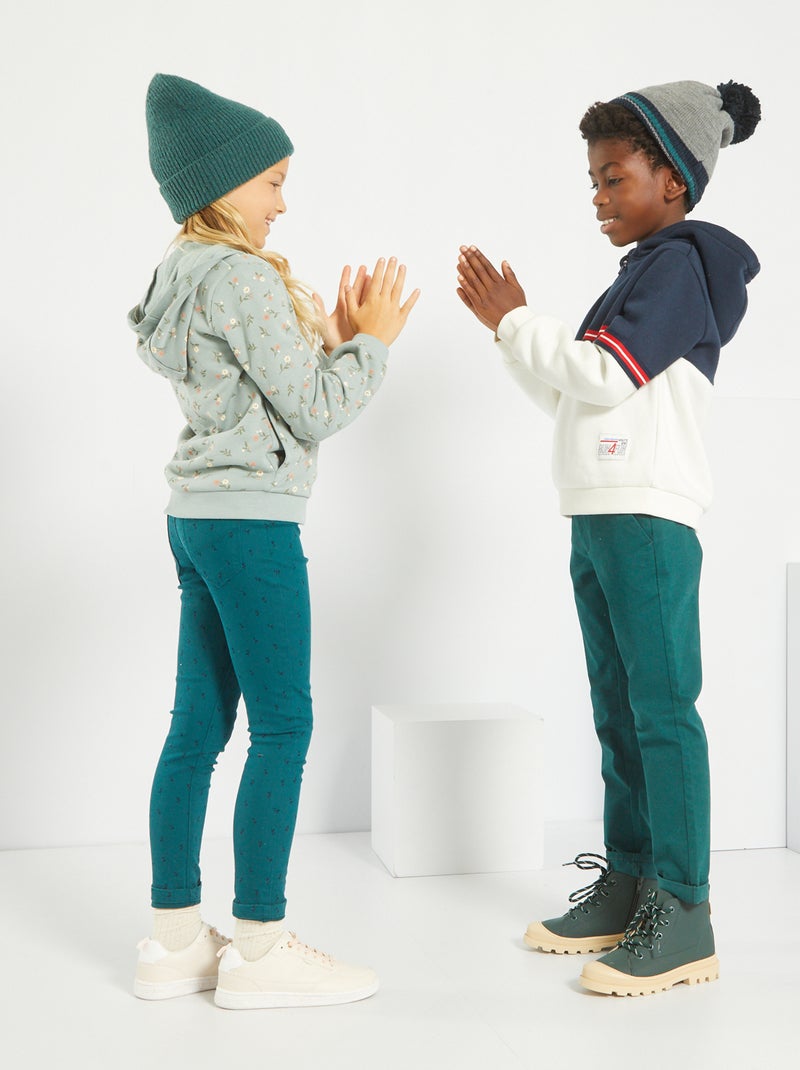 Sweat zippé en molleton avec capuche Bleu 'fleurs' - Kiabi