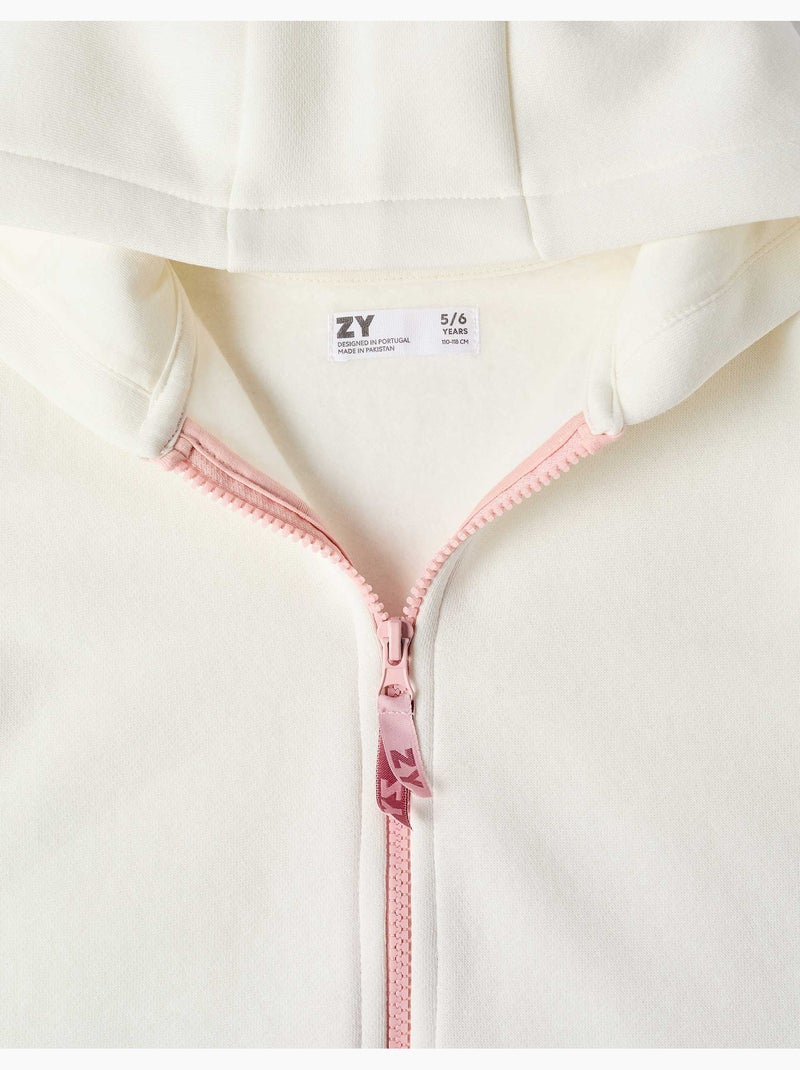 Sweat zippé en molleton avec capuche et doublure en coton peigné Blanc - Kiabi