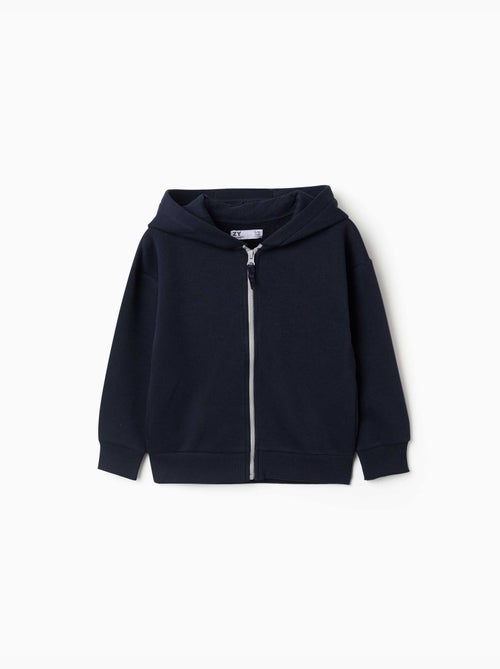 Sweat zippé en molleton avec capuche et doublure en coton peigné - Kiabi Sweat zippé en molleton avec capuche et doublure en coton peigné - Kiabi