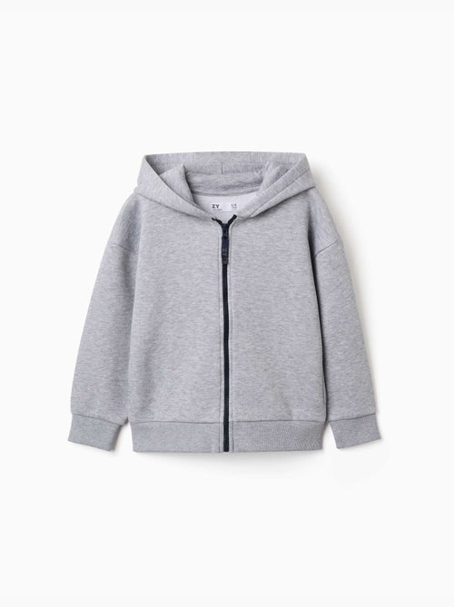 Sweat zippé en molleton avec capuche et doublure en coton peigné - Kiabi Sweat zippé en molleton avec capuche et doublure en coton peigné - Kiabi