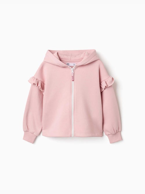 Sweat zippé en molleton avec capuche et doublure en coton peigné - Kiabi