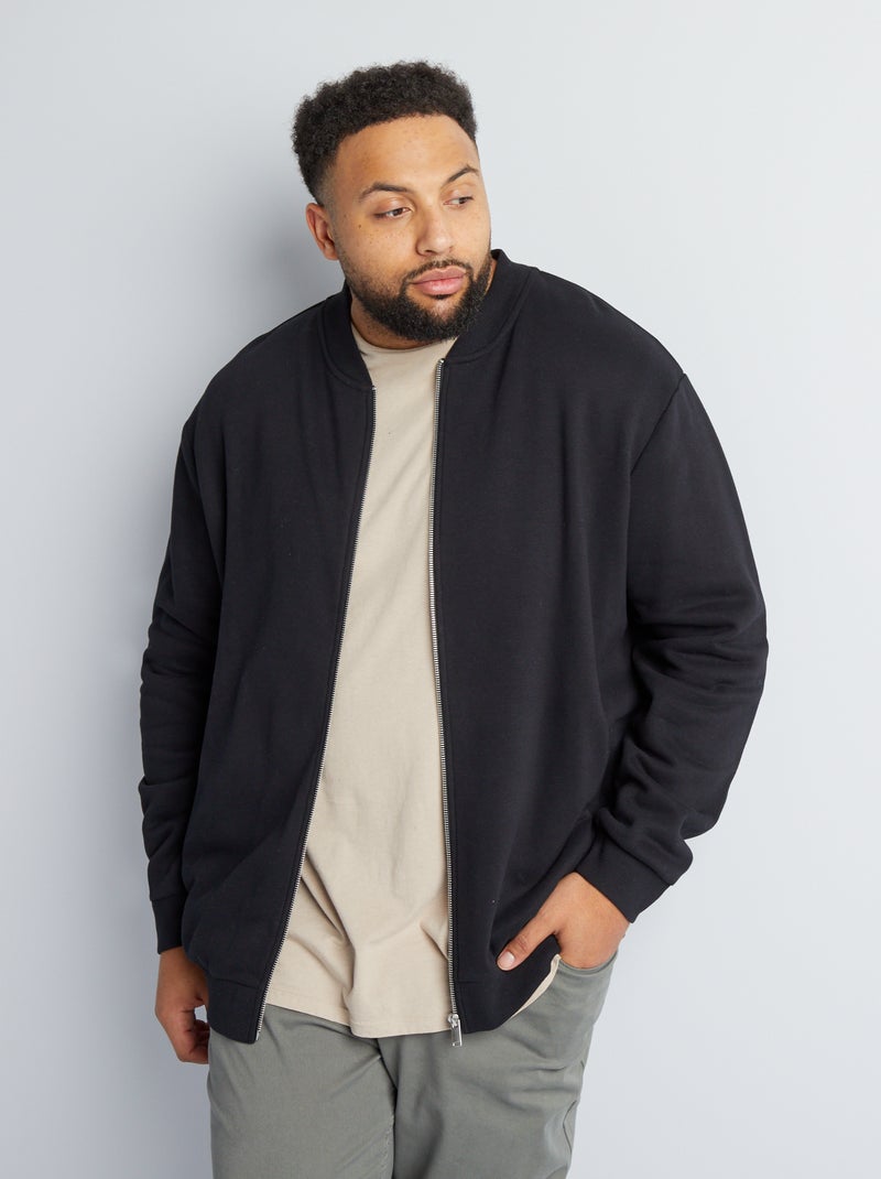 Sweat zippé en molleton noir - Kiabi