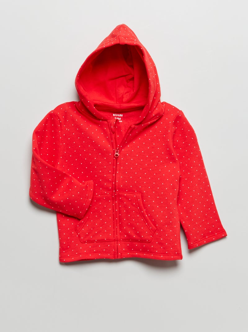 Sweat zippé en molleton Rouge 'pois' - Kiabi