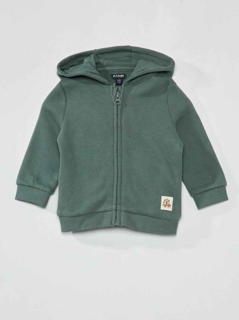 Sweat zippé en molleton vert grisé - Kiabi