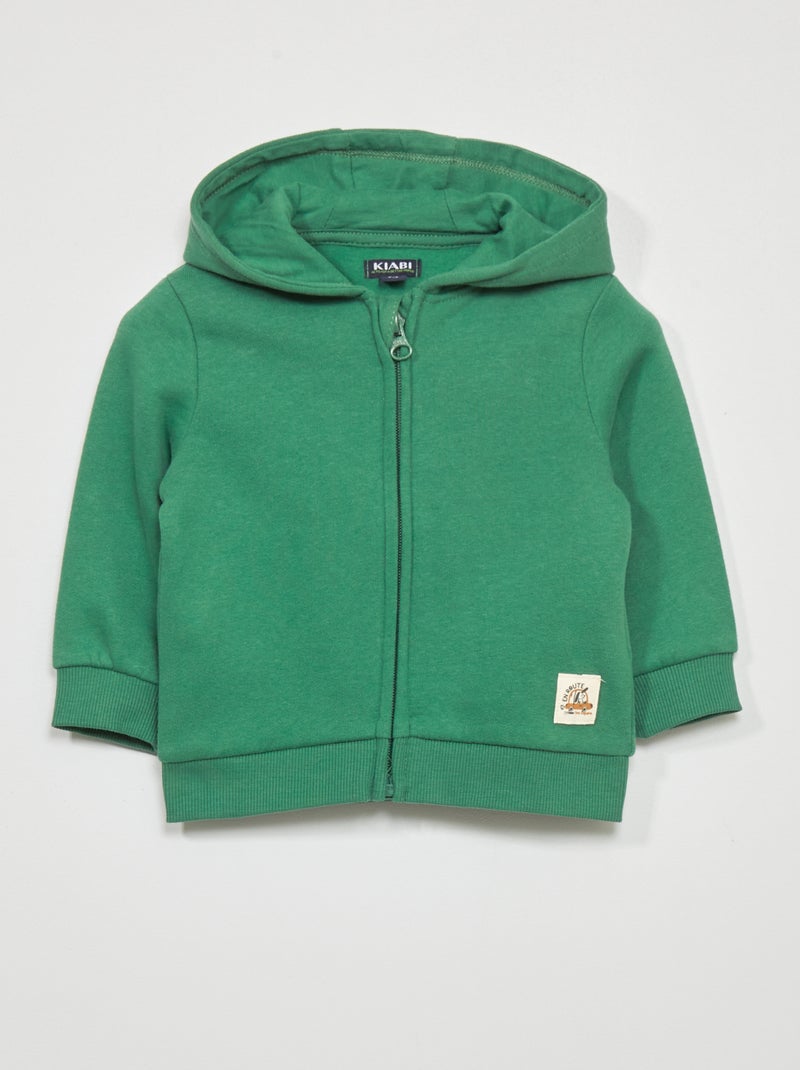 Sweat zippé en molleton vert - Kiabi