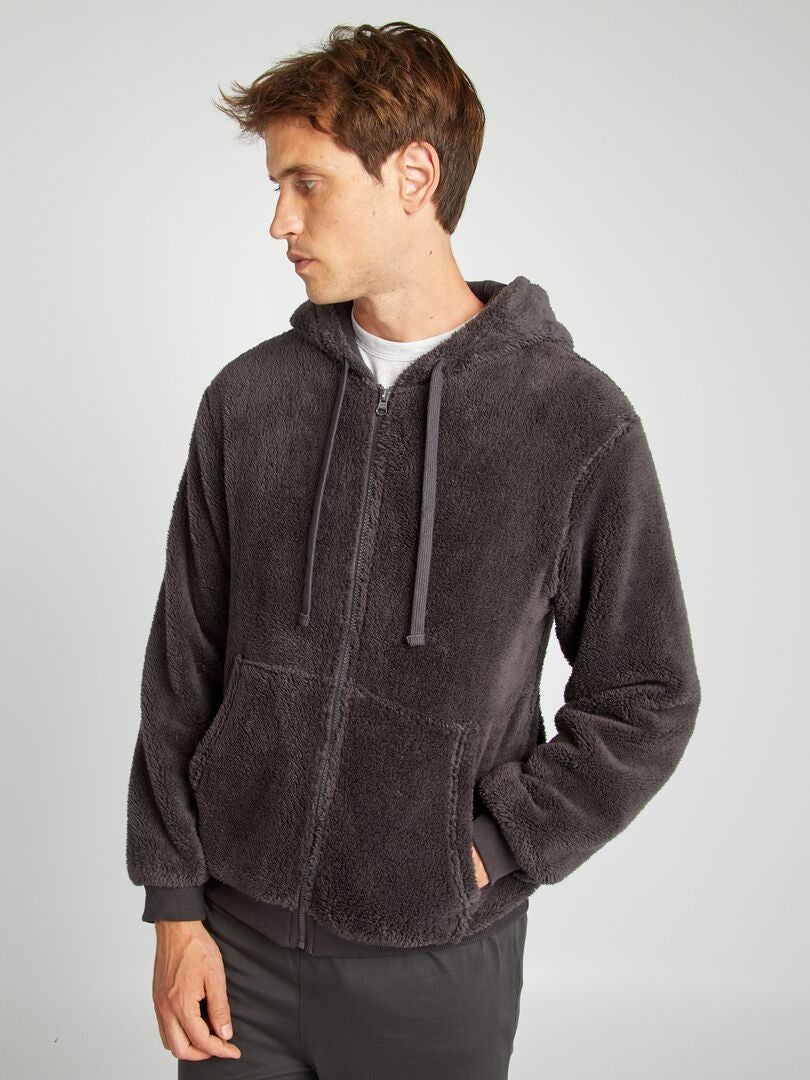 Sweat zippé en sherpa Gris - Kiabi