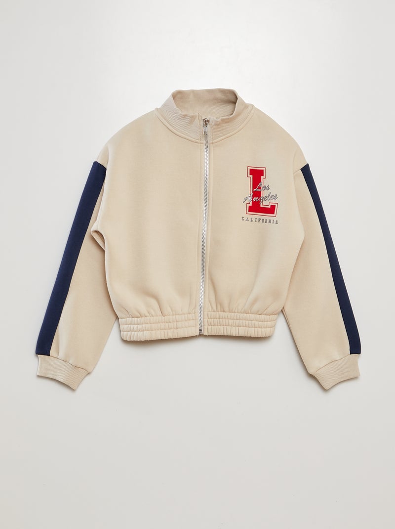 Sweat zippé esprit campus Beige - Kiabi