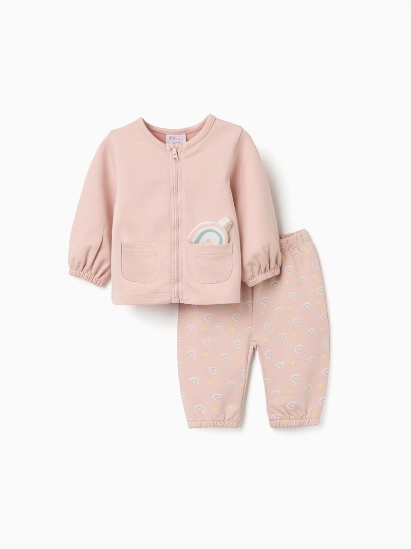 Sweat zippé + pantalon en coton à motif Rose clair - Kiabi