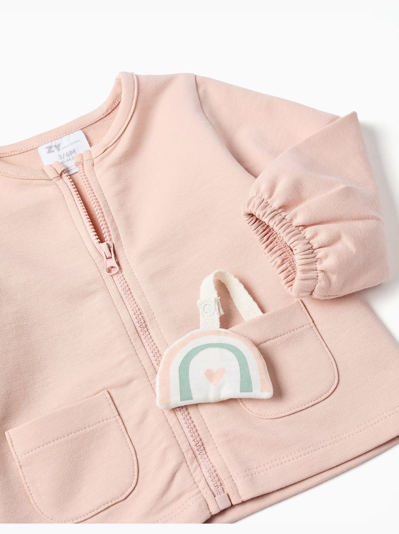 Sweat zippé + pantalon en coton à motif Rose clair - Kiabi