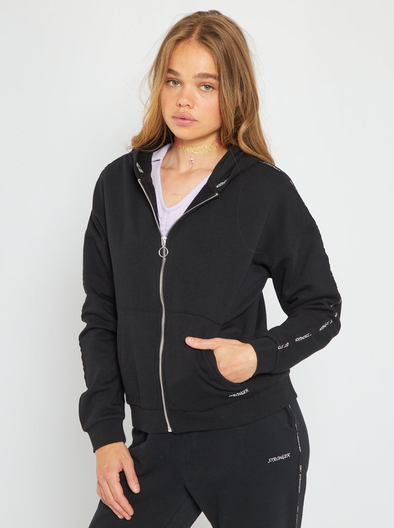 Sweat zippé uni à capuche Noir - Kiabi