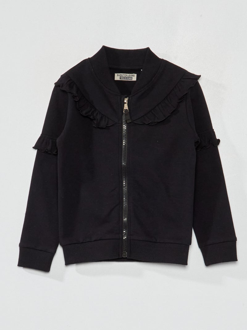 Sweat zippé volanté noir - Kiabi