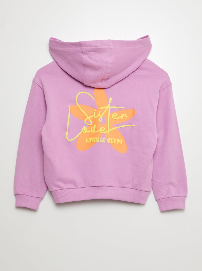 Sweat zippée à capuche 'Sister' Violet - Kiabi