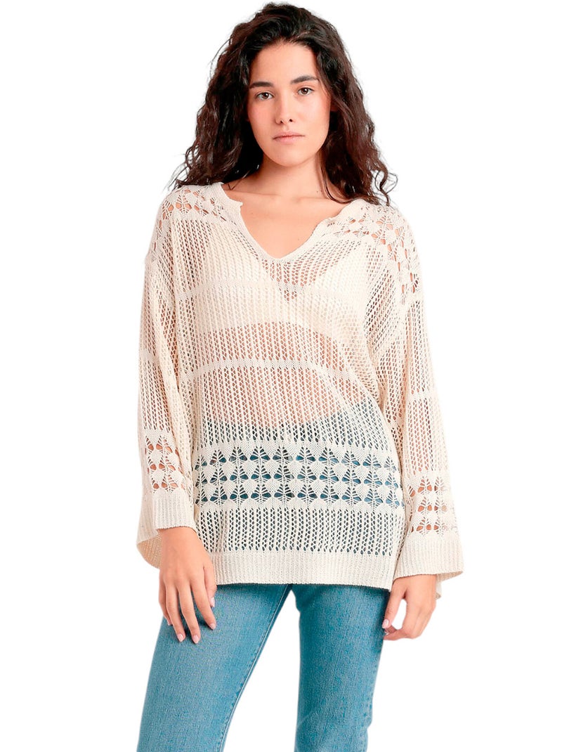 Sweater manches longues Crochet Beige - Kiabi