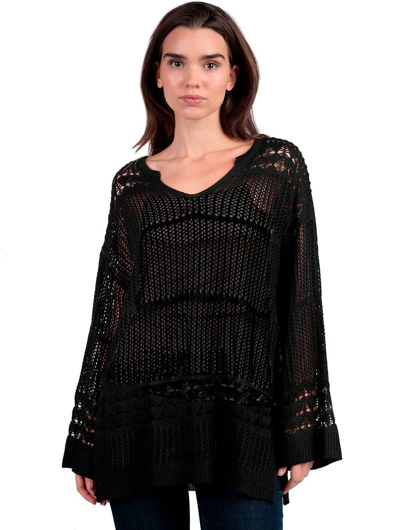 Sweater manches longues Crochet Noir - Kiabi
