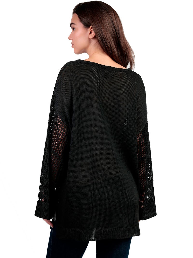Sweater manches longues Crochet Noir - Kiabi