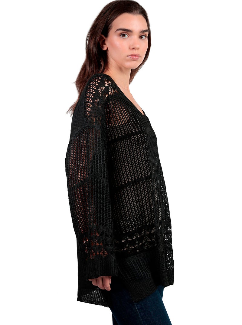 Sweater manches longues Crochet Noir - Kiabi