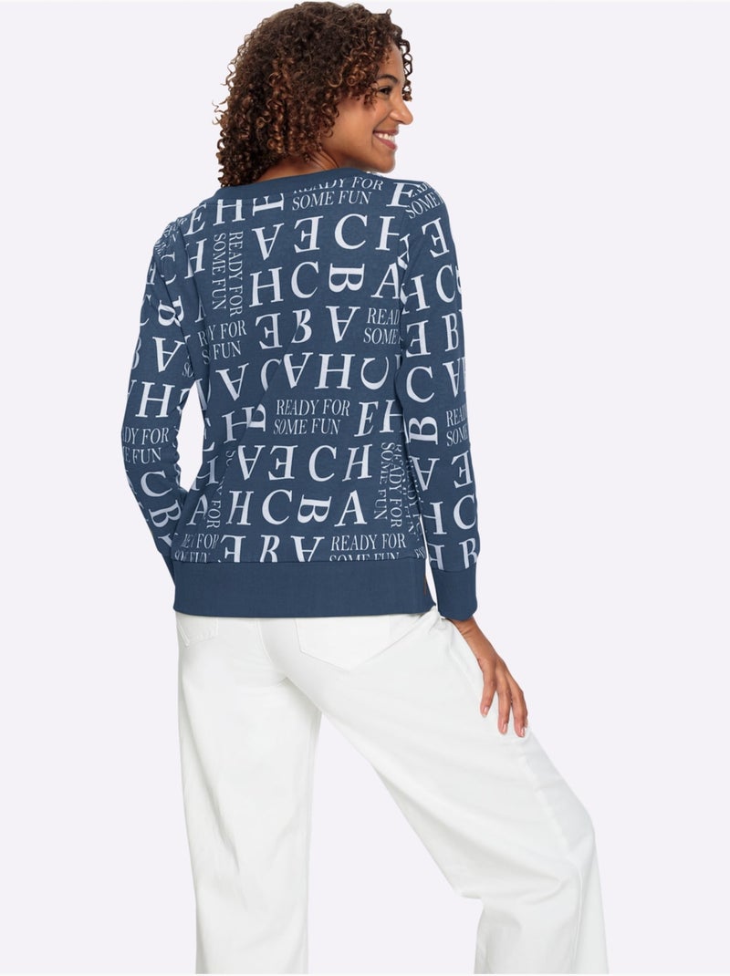 Sweatshirt 50% Coton - Taille Standard - Witt Bleu Ecru - Kiabi