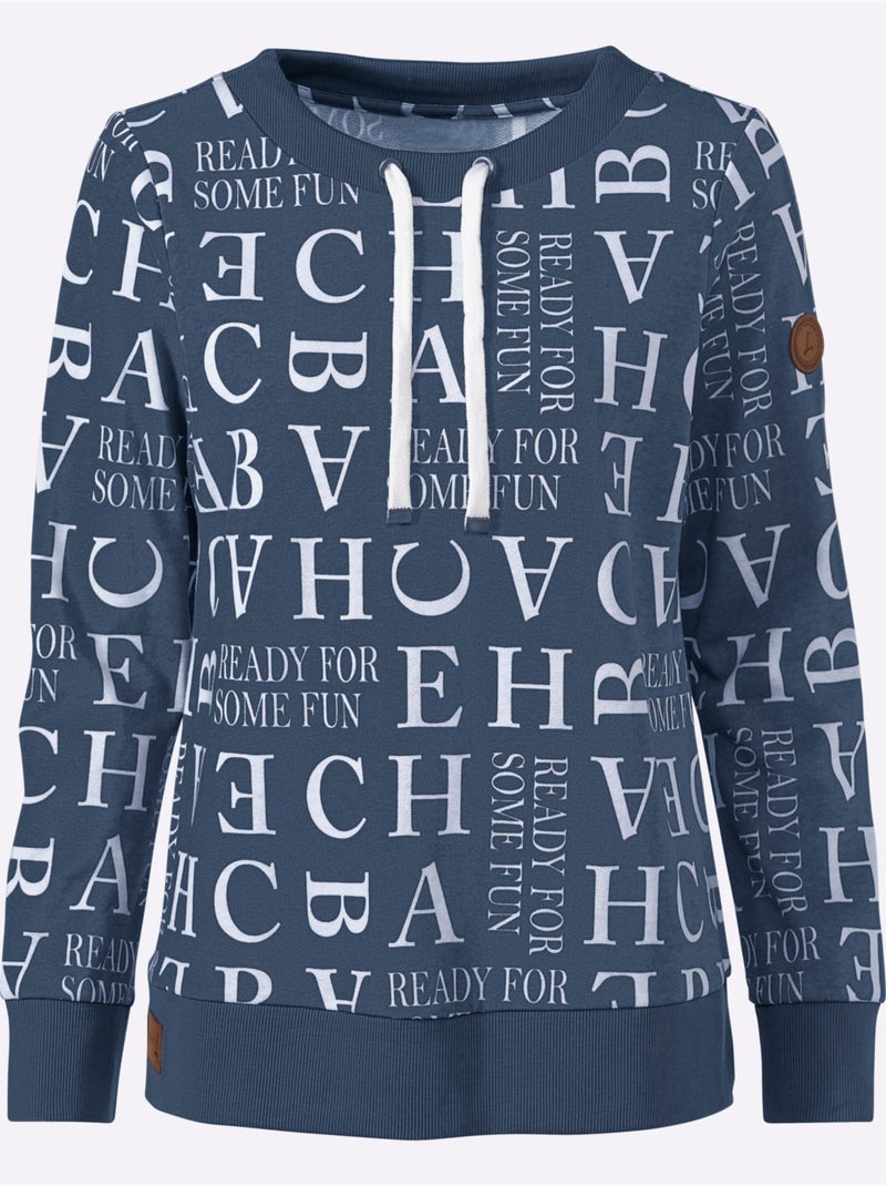 Sweatshirt 50% Coton - Taille Standard - Witt Bleu Ecru - Kiabi
