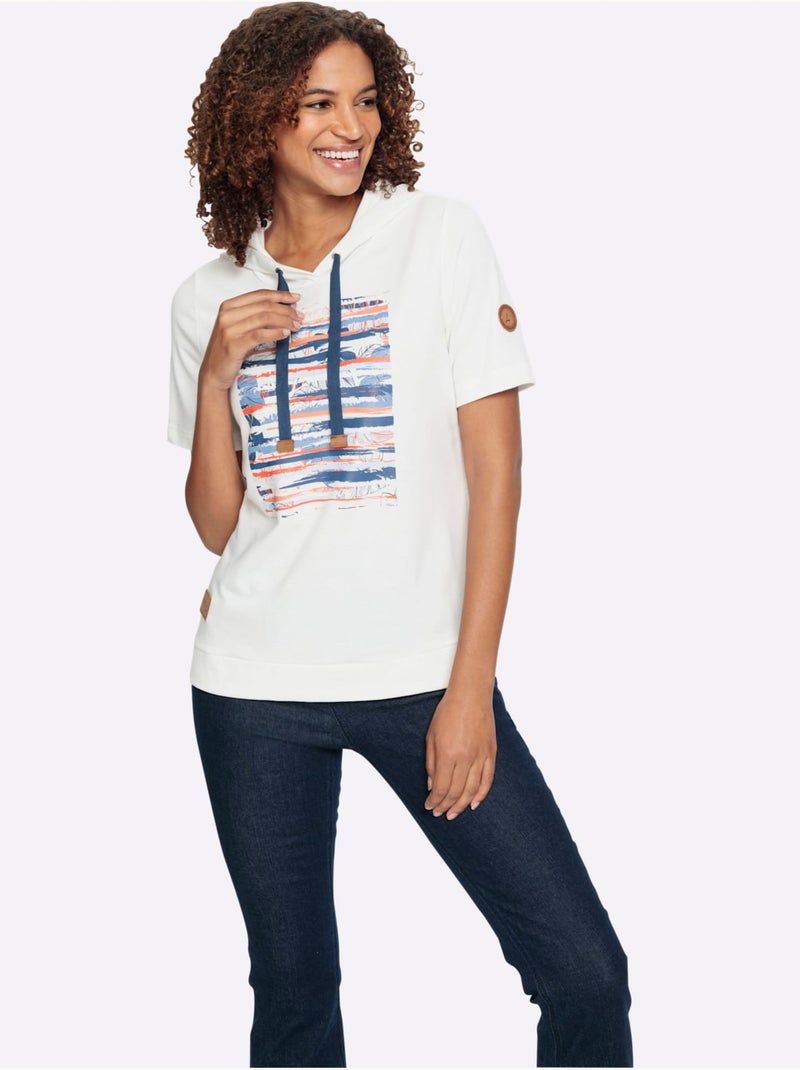 Sweatshirt 50% Coton - Taille Standard - Witt Bleu Ecru - Kiabi