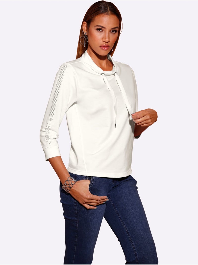 Sweatshirt 50% modal - taille standard - helline Ecru - Kiabi
