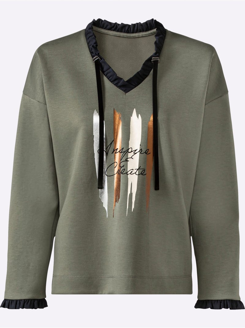 Sweatshirt 50% Modal - Taille Standard - Helline Kaki - Kiabi