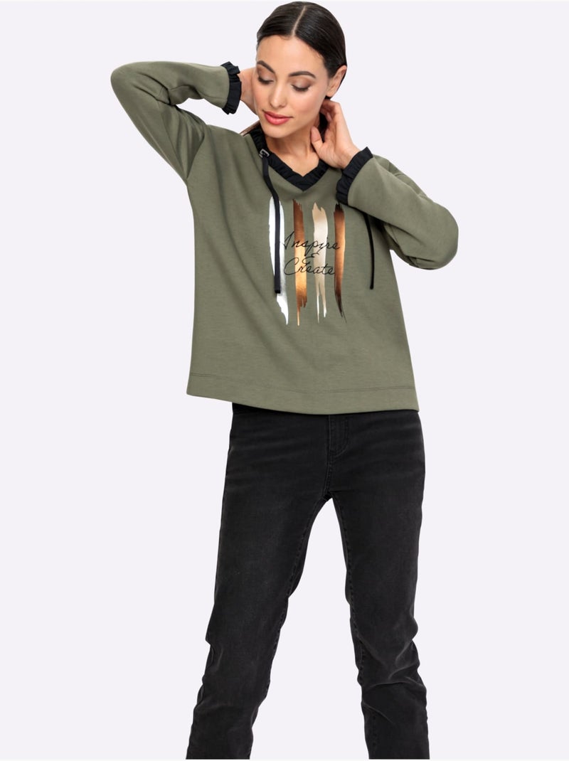Sweatshirt 50% Modal - Taille Standard - Helline Kaki - Kiabi