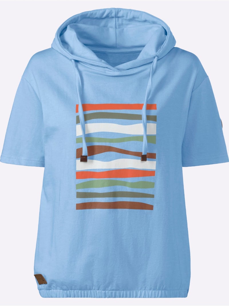 Sweatshirt à Capuche 50% Coton - Taille Standard - Witt Bleu Ecru - Kiabi