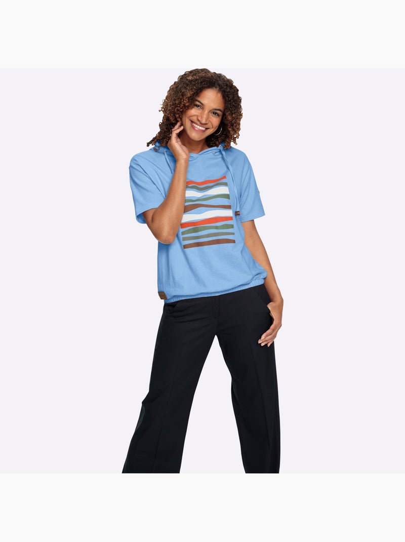 Sweatshirt à Capuche 50% Coton - Taille Standard - Witt Bleu Ecru - Kiabi