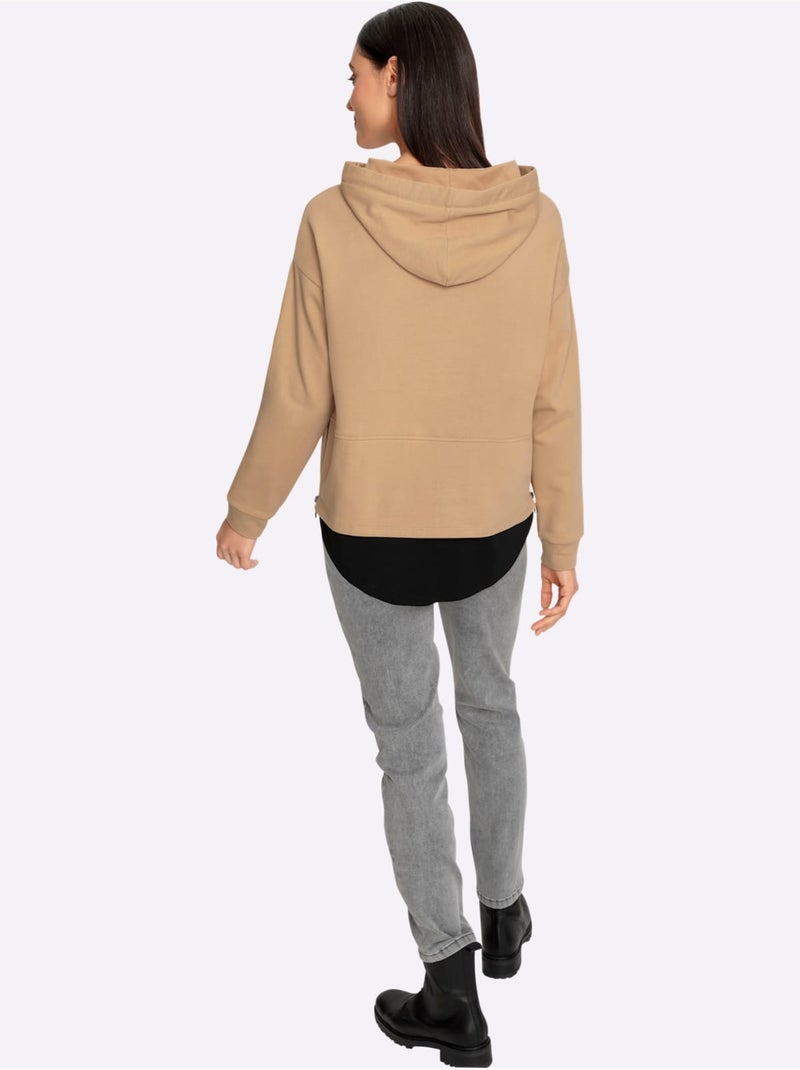 Sweatshirt à Capuche Aspect 2 En 1 Tendance - Taille Standard - helline Marron - Kiabi