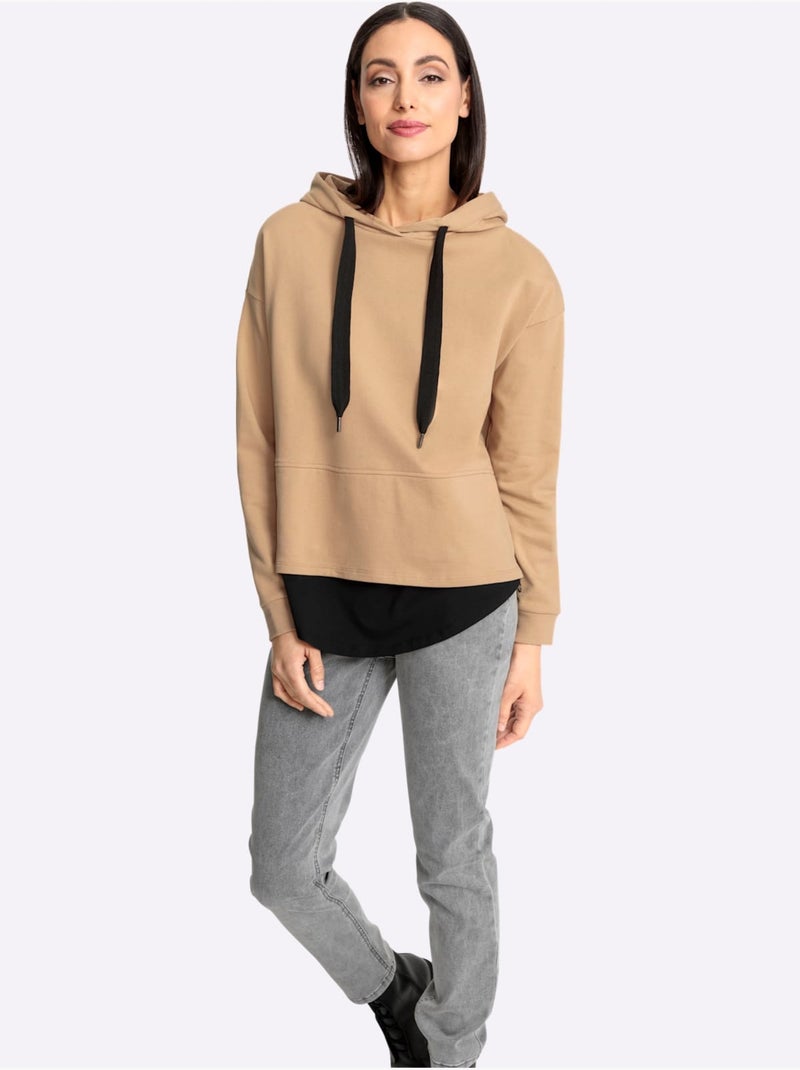 Sweatshirt à Capuche Aspect 2 En 1 Tendance - Taille Standard - helline Marron - Kiabi