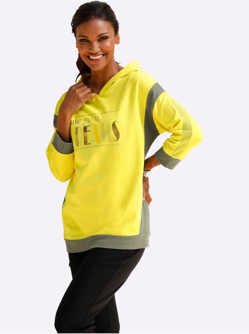 Sweatshirt à capuche avec manches 3/4 et motifs brillants - Taille standard - Moda Vilona - Kiabi