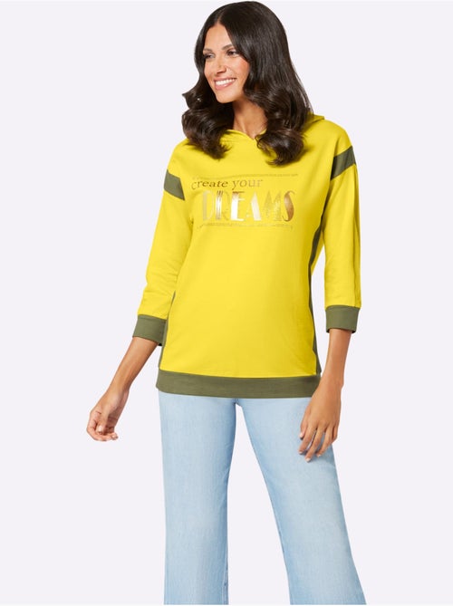 Sweatshirt à capuche avec manches 3/4 et motifs brillants - Taille standard - Moda Vilona - Kiabi