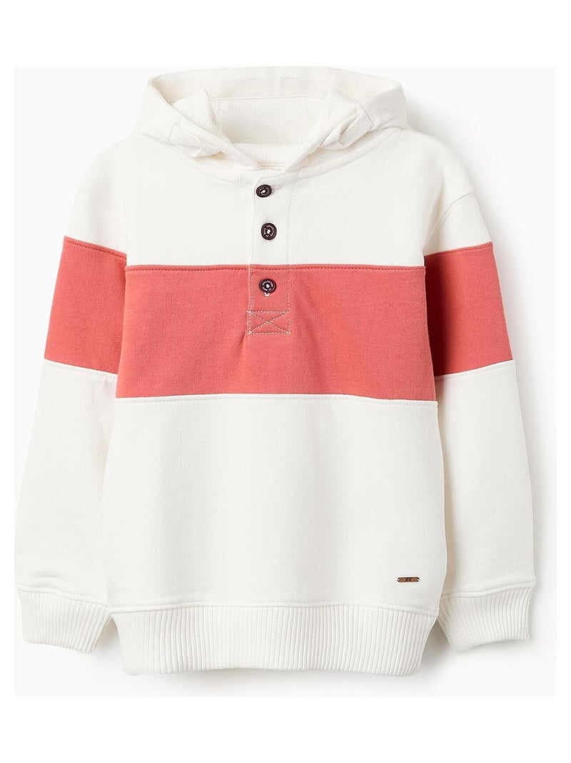 Sweatshirt à capuche, bande contrastée ATLANTIC COMPANY Blanc Orange clair - Kiabi