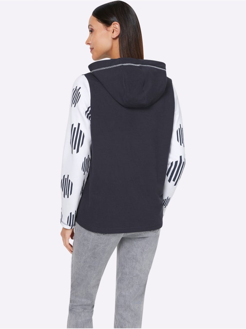 Sweatshirt à Capuche Capuche à Coulisse Et Stoppeurs - Taille Standard - helline Ecru/Marine - Kiabi