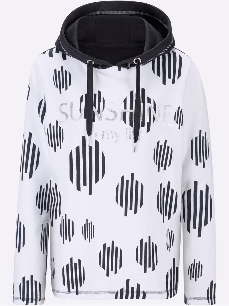 Sweatshirt à Capuche Capuche à Coulisse Et Stoppeurs - Taille Standard - helline Ecru/Marine - Kiabi