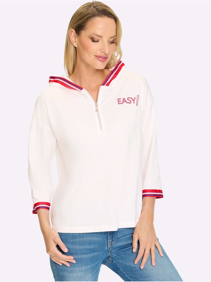Sweatshirt à Capuche Capuche Aux Contrastes Raffinés - Taille Standard - Helline Blanc Rose - Kiabi
