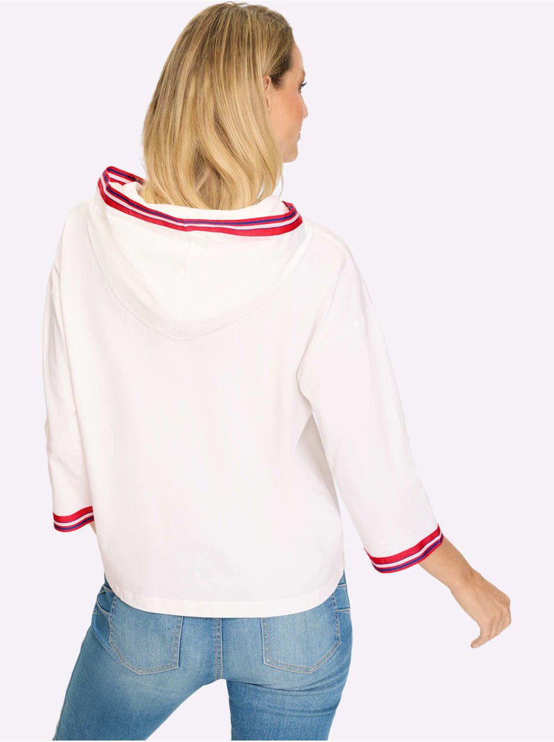 Sweatshirt à Capuche Capuche Aux Contrastes Raffinés - Taille Standard - Helline Blanc Rose - Kiabi