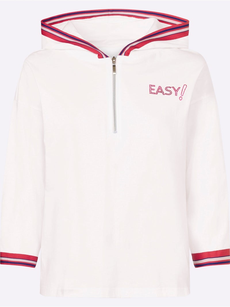 Sweatshirt à Capuche Capuche Aux Contrastes Raffinés - Taille Standard - Helline Blanc Rose - Kiabi