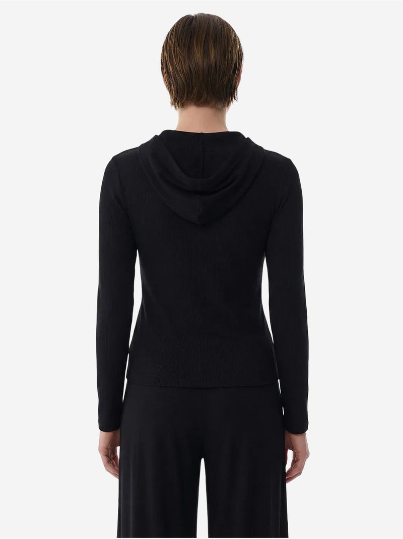 Sweatshirt à capuche côtelé penti Noir - Kiabi